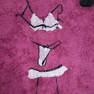 3 Piece pink and black lingerie